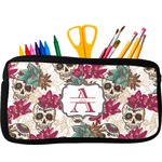 Sugar Skulls & Flowers Neoprene Pencil Case - Small w/ Name and Initial