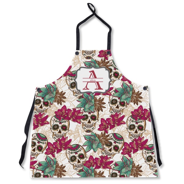 Custom Sugar Skulls & Flowers Apron Without Pockets w/ Name and Initial