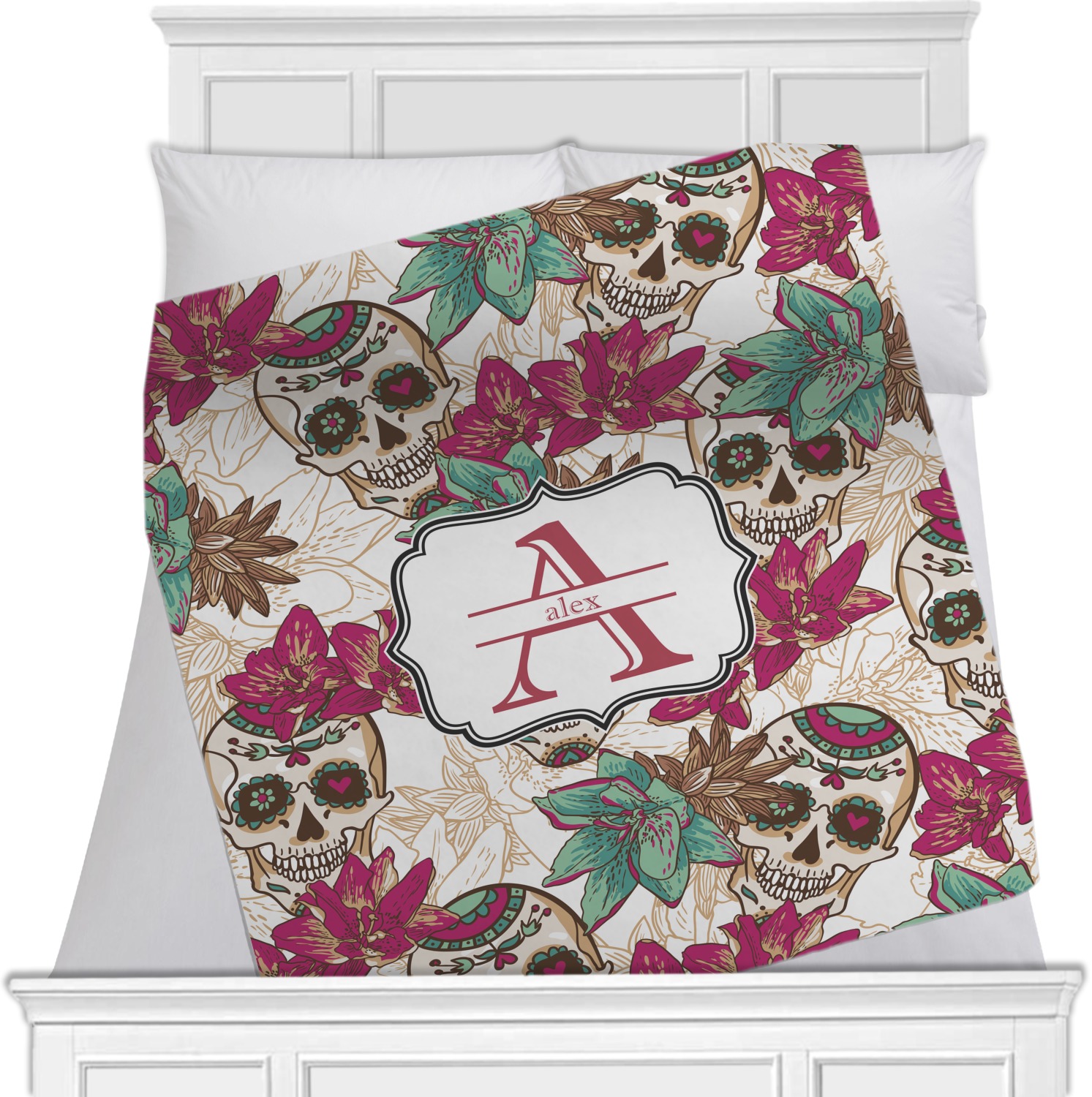 Custom Sugar Skulls & Flowers Minky Blanket (Personalized