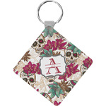 Sugar Skulls & Flowers Diamond Plastic Keychain w/ Name and Initial