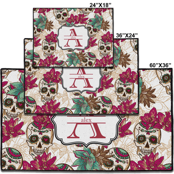 Sugar Skulls & Flowers Personalized Door Mat - Group Parent IMF