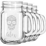 Sugar Skulls & Flowers Mason Jar Mugs (Set of 4) (Personalized)