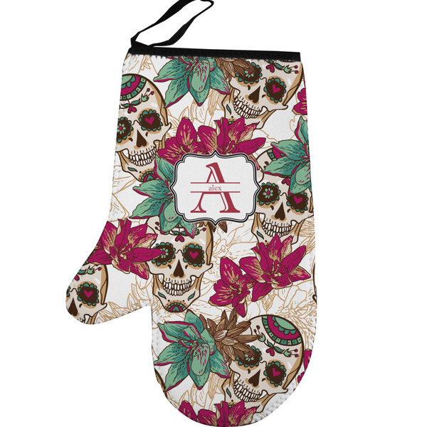 Sugar Skulls & Flowers Personalized Oven Mitt - Left