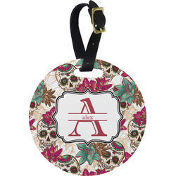 Sugar Skulls & Flowers Plastic Luggage Tag - Round (Personalized)