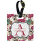 Sugar Skulls & Flowers Plastic Luggage Tag - Square w/ Name and Initial