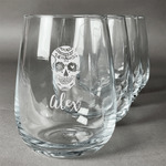Sugar Skulls & Flowers Stemless Wine Glasses (Set of 4) (Personalized)