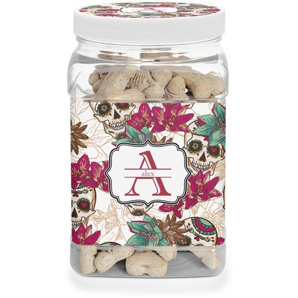 Custom Sugar Skulls & Flowers Dog Treat Jar (Personalized)