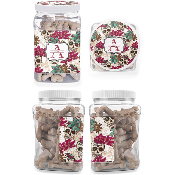 Sugar Skulls & Flowers Pet Treat Jar - Multiple Angles