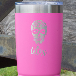 Sugar Skulls & Flowers 20 oz Stainless Steel Tumbler - Pink - Double Sided (Personalized)