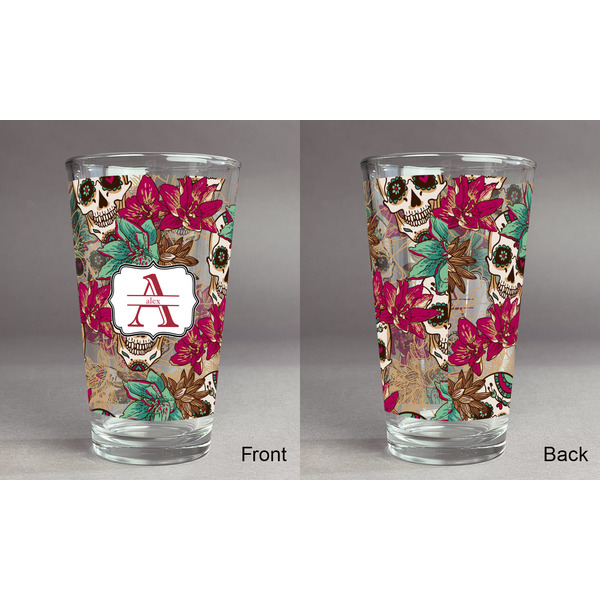 Sugar Skulls & Flowers Pint Glass - Full Fill w Transparency - Approval