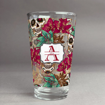 Sugar Skulls & Flowers Pint Glass - Full Print (Personalized)