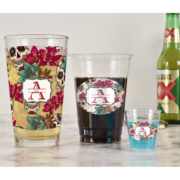 Sugar Skulls & Flowers Pint Glass - Full Fill w Transparency - In Context