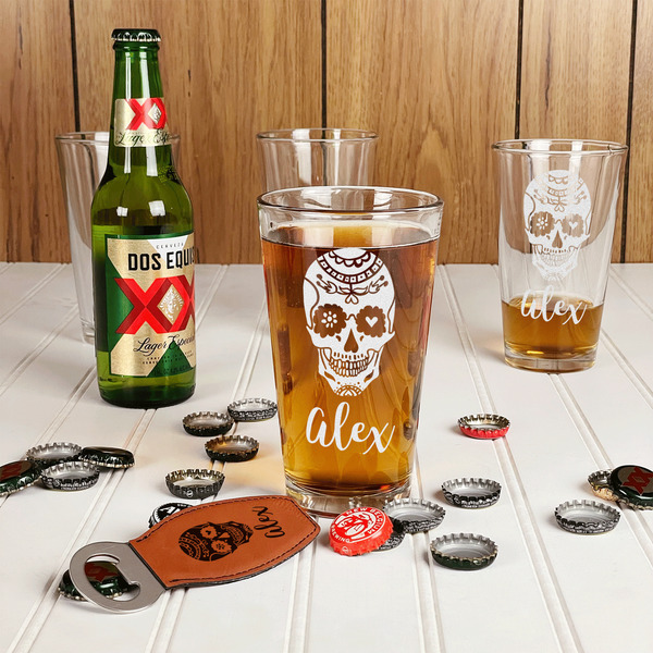 Sugar Skulls & Flowers Pint Glasses - In Context