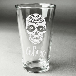 Sugar Skulls & Flowers Pint Glass - Engraved (Personalized)