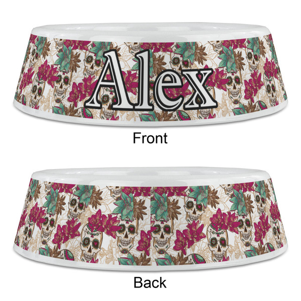 Sugar Skulls & Flowers Plastic Pet Bowls - Large - APPROVAL