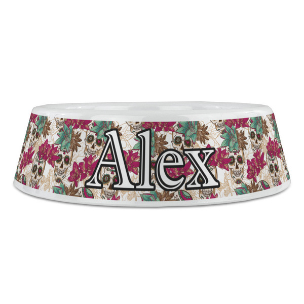 Sugar Skulls & Flowers Plastic Pet Bowls - Large - FRONT