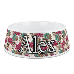 Sugar Skulls & Flowers Plastic Dog Bowl (Personalized)