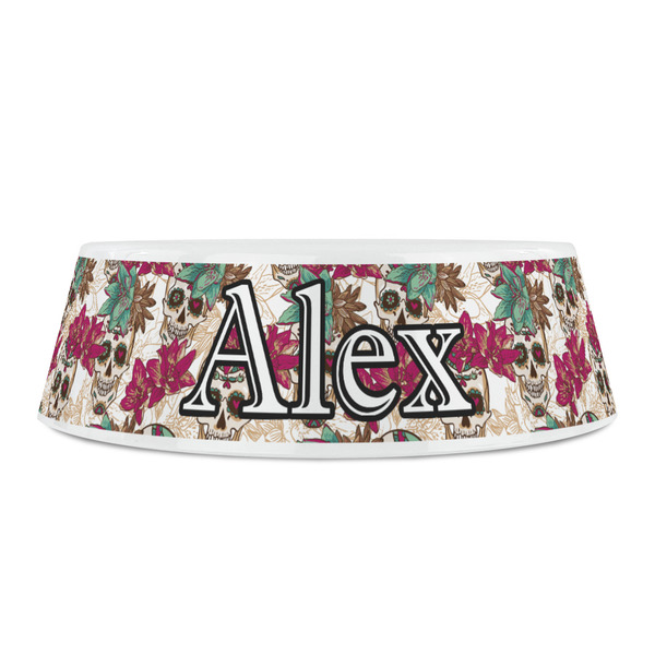 Sugar Skulls & Flowers Plastic Pet Bowls - Small - FRONT