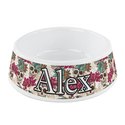 Sugar Skulls & Flowers Plastic Dog Bowl - Small (Personalized)
