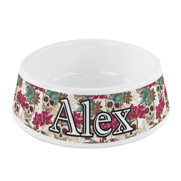 Custom Sugar Skulls & Flowers Plastic Dog Bowl - Small (Personalized)