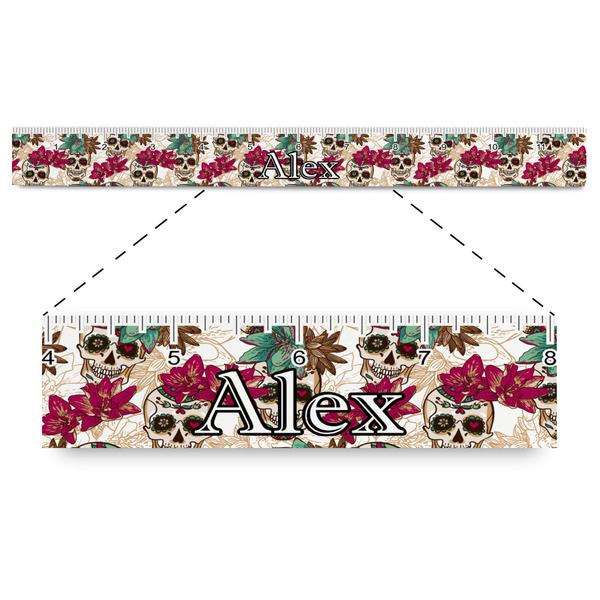 Custom Sugar Skulls & Flowers Plastic Ruler - 12" (Personalized)