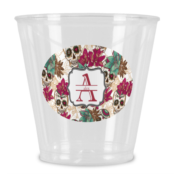 Custom Sugar Skulls & Flowers Plastic Shot Glass (Personalized)
