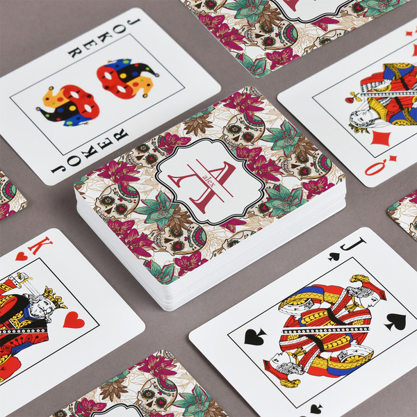 Sugar Skulls & Flowers Playing Cards - Front & Back View
