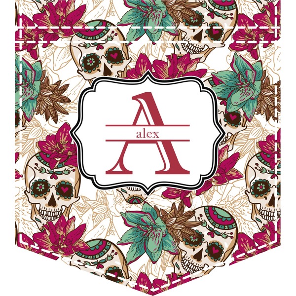 Custom Sugar Skulls & Flowers Iron On Faux Pocket (Personalized)