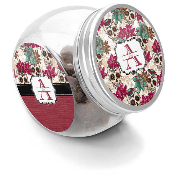 Custom Sugar Skulls & Flowers Puppy Treat Jar (Personalized)