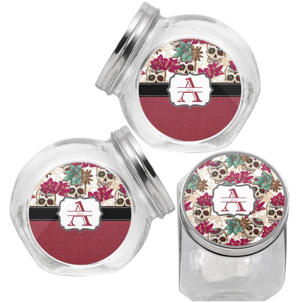 Sugar Skulls & Flowers Puppy Treat Jar - Top Left Right