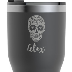 Sugar Skulls & Flowers RTIC Tumbler - Black - Engraved Front (Personalized)
