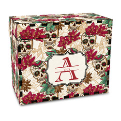 Sugar Skulls & Flowers Wood Recipe Box - Full Color Print (Personalized)
