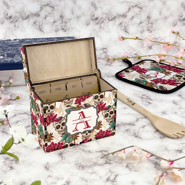 Sugar Skulls & Flowers Recipe Box - Full Color - In Context