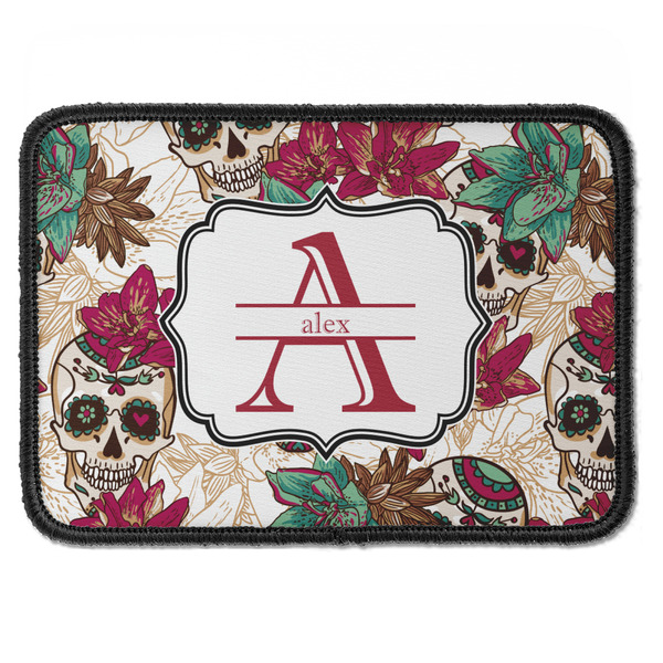 Custom Sugar Skulls & Flowers Iron On Rectangle Patch w/ Name and Initial