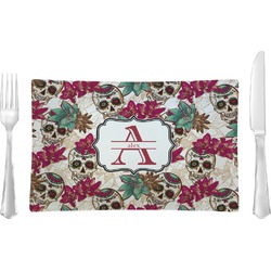 Sugar Skulls & Flowers Rectangular Glass Lunch / Dinner Plate - Single or Set (Personalized)