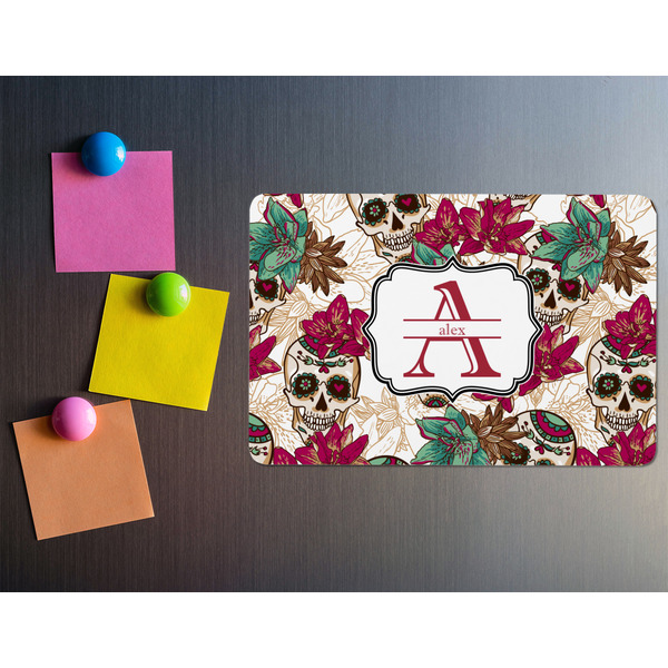 Sugar Skulls & Flowers Rectangular Fridge Magnet - LIFESTYLE