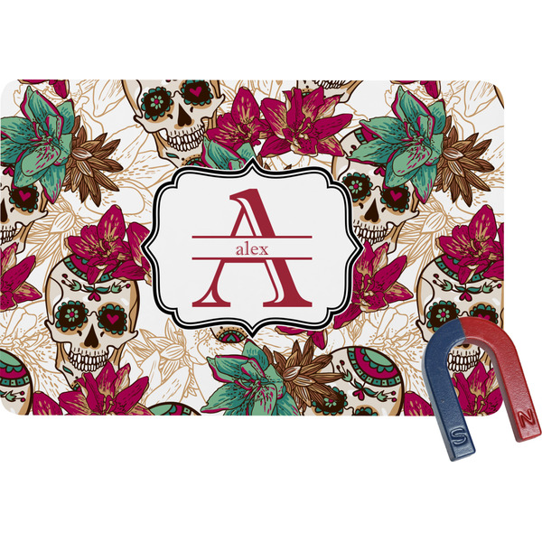 Custom Sugar Skulls & Flowers Rectangular Fridge Magnet (Personalized)