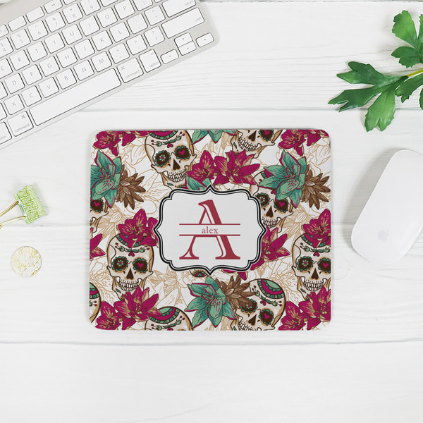 Sugar Skulls & Flowers Rectangular Mouse Pad - LIFESTYLE 2