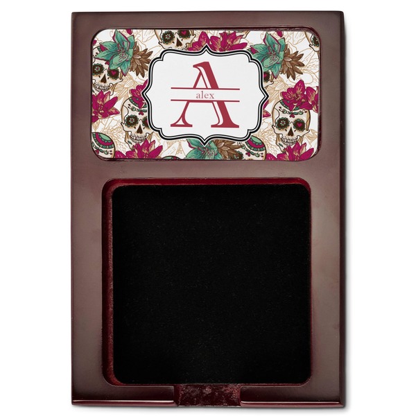 Sugar Skulls & Flowers Red Mahogany Sticky Note Holder - Flat