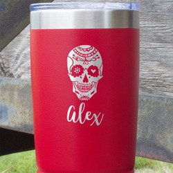 Sugar Skulls & Flowers 20 oz Stainless Steel Tumbler - Red - Single Sided (Personalized)