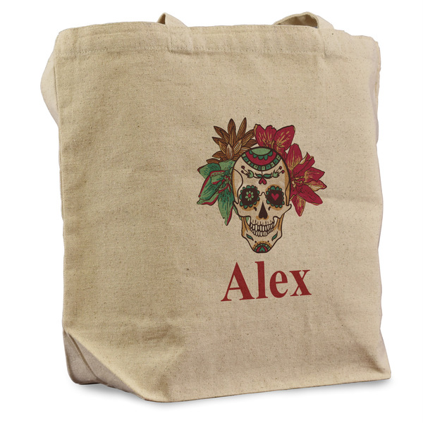 Custom Sugar Skulls & Flowers Reusable Cotton Grocery Bag (Personalized)