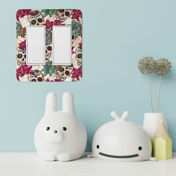 Sugar Skulls & Flowers Rocker Light Switch Covers - Double - IN CONTEXT