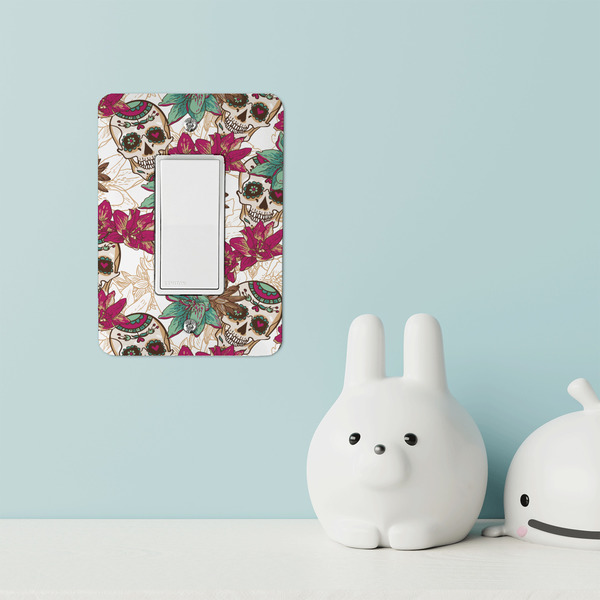 Sugar Skulls & Flowers Rocker Light Switch Covers - Single - IN CONTEXT