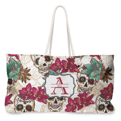 Sugar Skulls & Flowers Large Tote Bag with Rope Handles (Personalized)