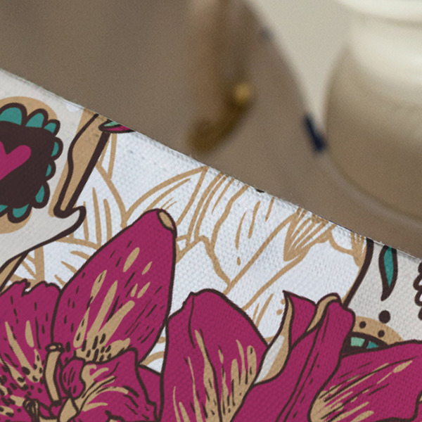 Sugar Skulls & Flowers Large Rope Tote - Close Up View