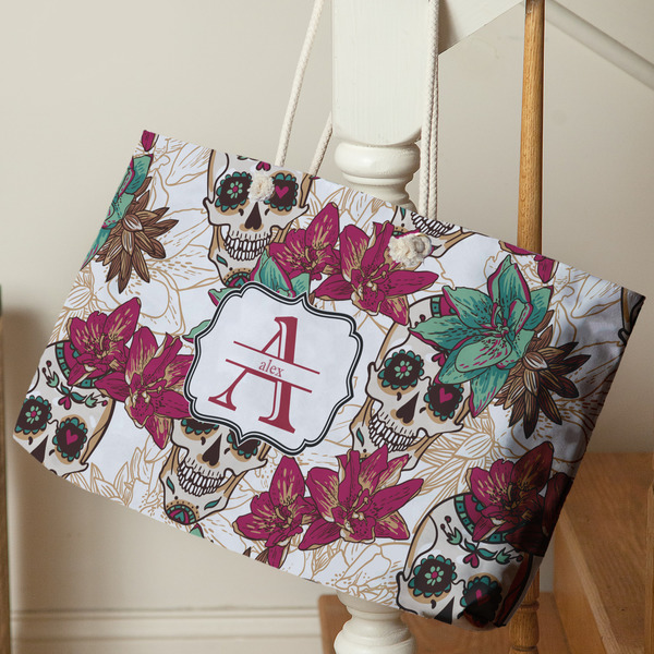 Sugar Skulls & Flowers Large Rope Tote - Life Style