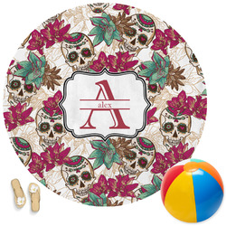 Sugar Skulls & Flowers Round Beach Towel (Personalized)