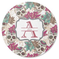 Sugar Skulls & Flowers Round Rubber Backed Coaster (Personalized)