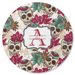 Sugar Skulls & Flowers Round Rubber Backed Coaster (Personalized)
