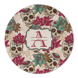 Sugar Skulls & Flowers Round Linen Placemat (Personalized)